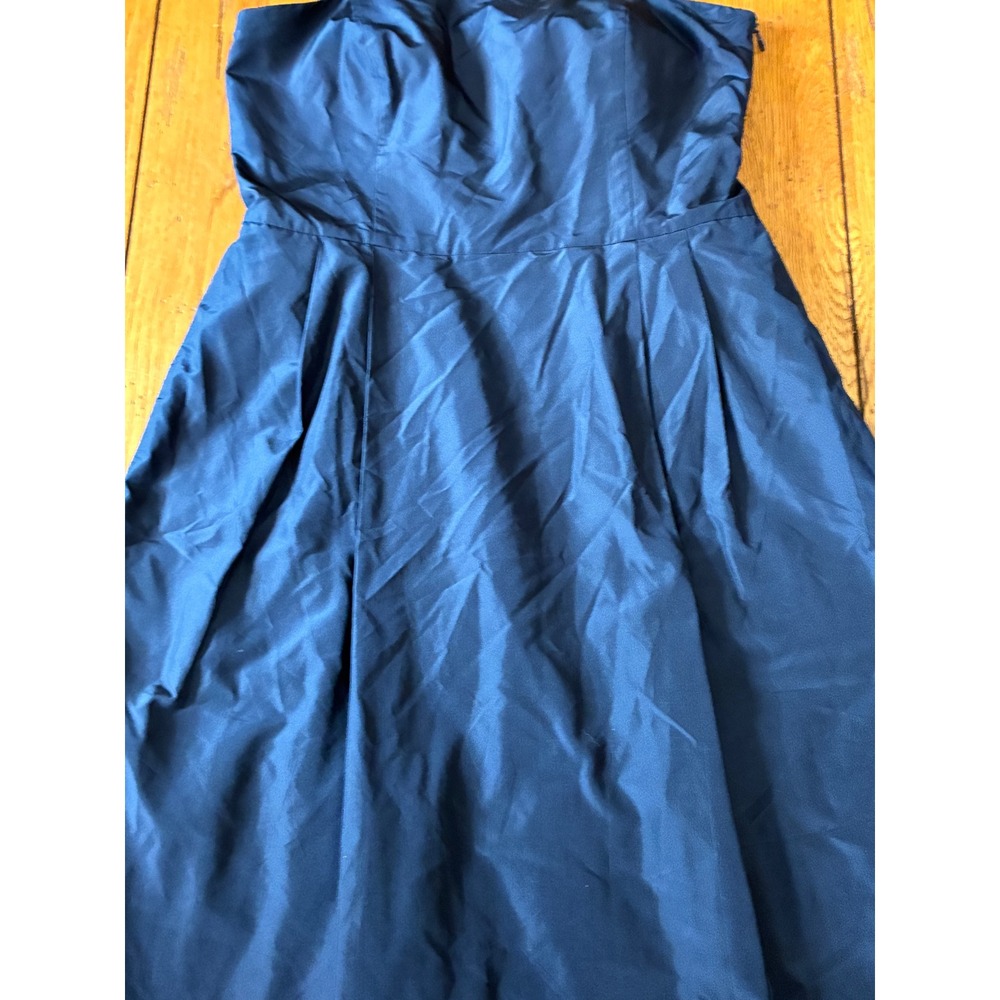 Ann Taylor Navy Blue Strapless Pleated A-Line Midi Dress with Pockets Size 8